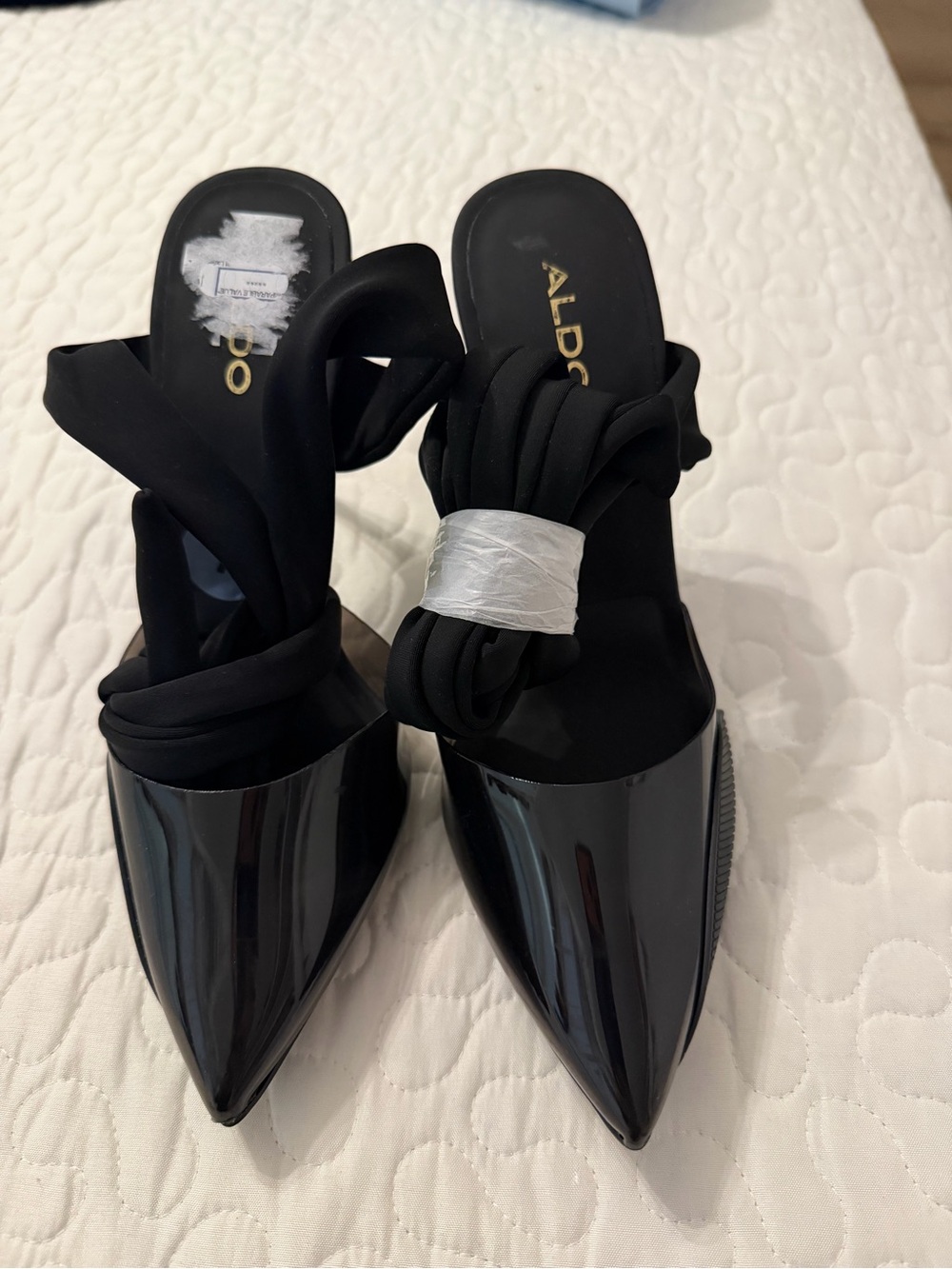 ALDO Black Patent Pointed-Toe Knot Slingback Heels